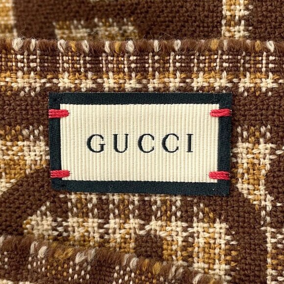 GUCCI Check GG Wool Jacquard Scarf Size 180 Wool 100% Brown/Beige 660025 - Picture 8 of 10
